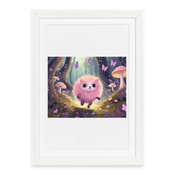 Chaton de la forêt duveteuse dans la forêt des fées - Affiche encadrée (27 × 37 cm) - blanc - Devant