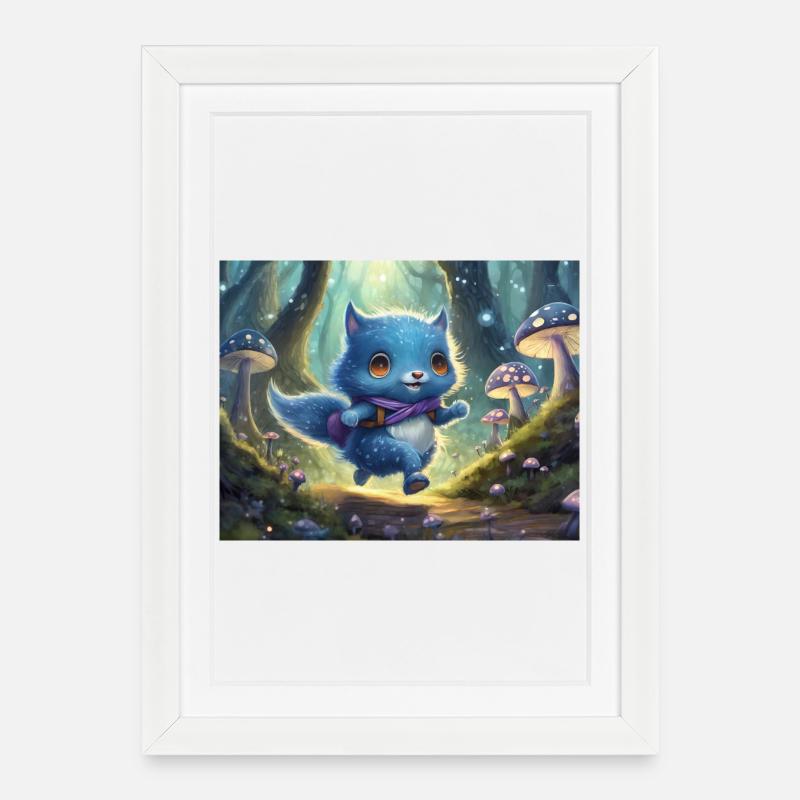Blue Forest Kitten Adventure - Framed poster (27 × 37 cm) - white