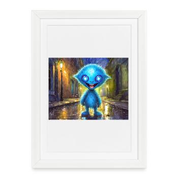 Monstre bleu drôle et rieur - Affiche encadrée (27 × 37 cm) - blanc - Devant