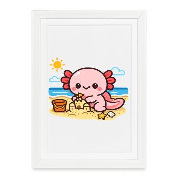 Un poulpe de plage de Kawaii construit un bac à sable - Affiche encadrée (27 × 37 cm) - blanc - Devant