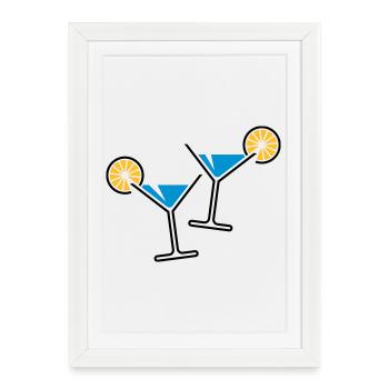 2 verres cocktail (bleu clair) - Affiche encadrée (27 × 37 cm) - blanc - Devant
