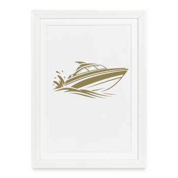 Motorboot Sportboot Minimalistische Silhouette - Gerahmtes Poster (27 × 37 cm) - Weiß - Vorne
