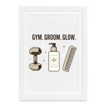 Looksmaxing Gym Groom Groom Glow Génération Z Amélioration personnelle - Affiche encadrée (27 × 37 cm) - blanc - Devant