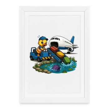 Duck on the tarmac suitcase adventure - Framed poster (27 × 37 cm) - white - Front