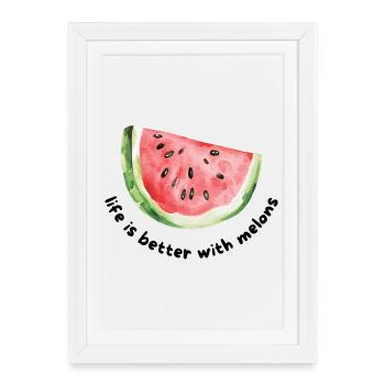 Life is better with melons Watermelon Watercolor - Framed poster (27 × 37 cm) - white - Front
