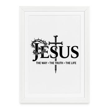 Jesus Cross Typography Faith God Church Bible - Framed poster (27 × 37 cm) - white - Front