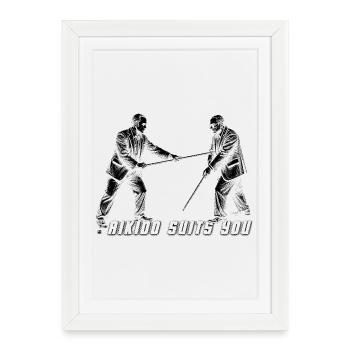 Aikido Suits You Quote Kumi Jo Male Halftone - Framed poster (27 × 37 cm) - white - Front