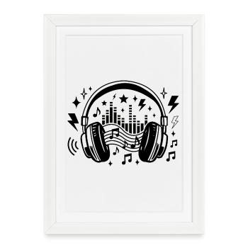 Music Headphones Graphic Soundwave Music Lover - Framed poster (27 × 37 cm) - white - Front