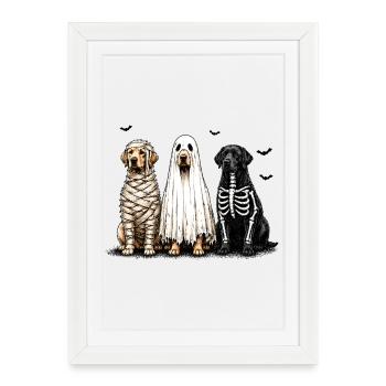 Trois chiens déguisés pour Halloween - Affiche encadrée (27 × 37 cm) - blanc - Devant