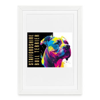 Staffie Head Popart - 050 - Framed poster (27 × 37 cm) - white - Front