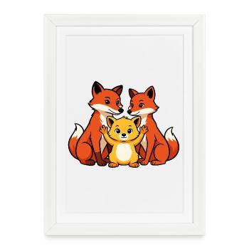 Fox family - Framed poster (27 × 37 cm) - white - Front