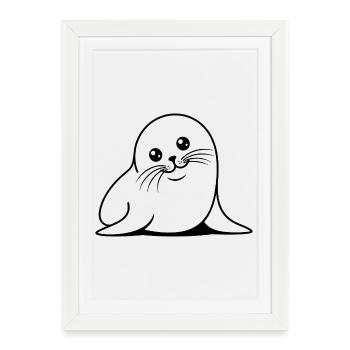 Motif de mer mignon d’une ligne de sceau - Affiche encadrée (27 × 37 cm) - blanc - Devant