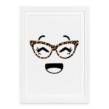 Cute Face In Kawaii Style With Leopard Goggles - Framed poster (27 × 37 cm) - white - Front