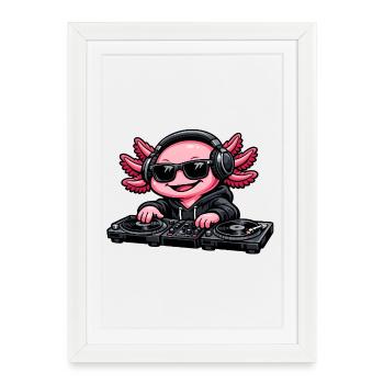 Axolotl Beats – Cute Axolotl as a DJ - Framed poster (27 × 37 cm) - white - Front