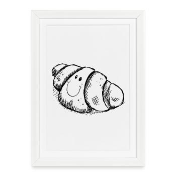 Drôle Croissant - Petit déjeuner - Matin - Affiche encadrée (27 × 37 cm) - blanc - Devant