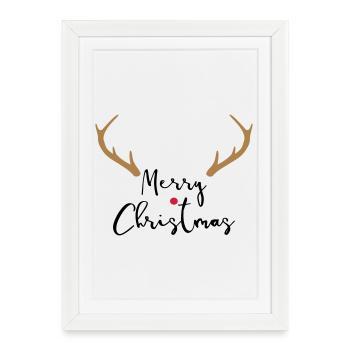 Merry Christmas Bois I Noël - Affiche encadrée (27 × 37 cm) - blanc - Devant