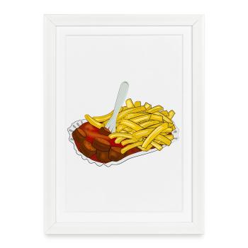 Currywurst avec frites - Affiche encadrée (27 × 37 cm) - blanc - Devant