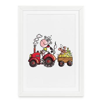 Cow driving a tractor - Farmer - Gift - Pig - Framed poster (27 × 37 cm) - white - Front