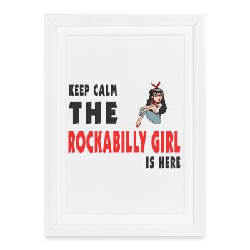 Jeune fille rockabilly Keep Calm - Affiche encadrée (27 × 37 cm) - blanc - Devant