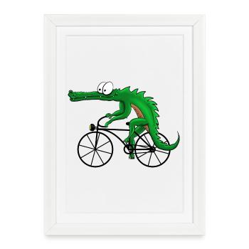 Crocodile avec vélo - Affiche encadrée (27 × 37 cm) - blanc - Devant