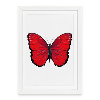 papillon rouge dessiné à la main et coloré - Affiche encadrée (27 × 37 cm) - blanc - Devant