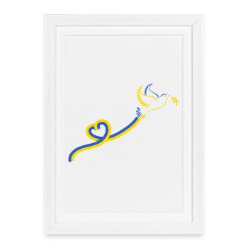Colombe Ruban Bleu Jaune Paix - Affiche encadrée (27 × 37 cm) - blanc - Devant