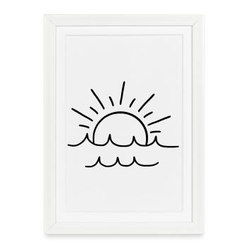 Soleil et vagues - Affiche encadrée (27 × 37 cm) - blanc - Devant