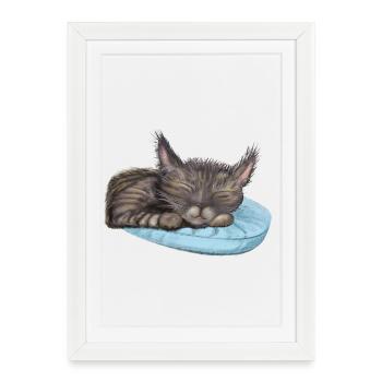 Chat endormi - Affiche encadrée (27 × 37 cm) - blanc - Devant