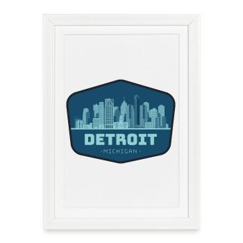 Detroit Skyline Indigo - Framed poster (27 × 37 cm) - white - Front