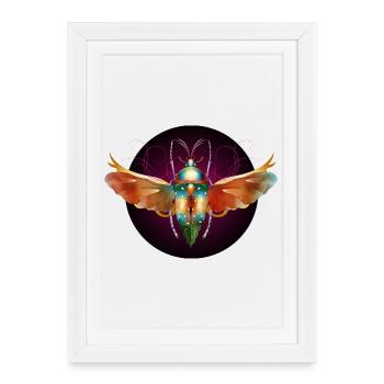 insecte scintillant coloré imaginatif avec des ailes - Affiche encadrée (27 × 37 cm) - blanc - Devant