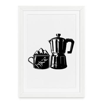 Coffee Hike - Espresso de montagne [Noir] - Affiche encadrée (27 × 37 cm) - blanc - Devant