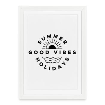 Bonnes vibrations de vacances d’été en vacances - Affiche encadrée (27 × 37 cm) - blanc - Devant