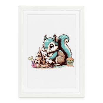 Écureuil de dessin animé mignon dans le bac à sable - Affiche encadrée (27 × 37 cm) - blanc - Devant
