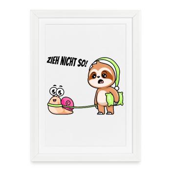 Faultier mit Schnecke - Zieh nicht so! - Gerahmtes Poster (27 × 37 cm) - Weiß - Vorne