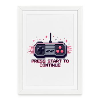 Press Start - Retro Gaming - Gerahmtes Poster (27 × 37 cm) - Weiß - Vorne