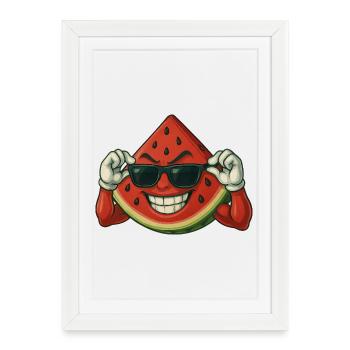 fraise fraîche avec lunettes de soleil sourire été - Affiche encadrée (27 × 37 cm) - blanc - Devant