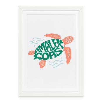 Tortue de la côte amalfitaine Illustration de la vie marine - Affiche encadrée (27 × 37 cm) - blanc - Devant