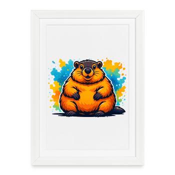 Colourful Cartoon Chubby Marmot - Framed poster (27 × 37 cm) - white - Front