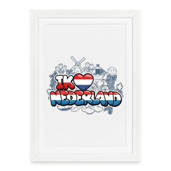 J’aime les Pays-Bas avec drapeau - Affiche encadrée (27 × 37 cm) - blanc - Devant