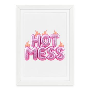 Hot Mess Pink Typographie à bulles 3D - Affiche encadrée (27 × 37 cm) - blanc - Devant