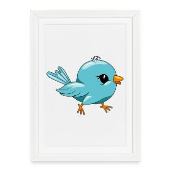 Oiseau bleu heureux mignon - Affiche encadrée (27 × 37 cm) - blanc - Devant