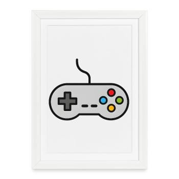 Console de jeu Retro Control Silhouette Gamer - Affiche encadrée (27 × 37 cm) - blanc - Devant