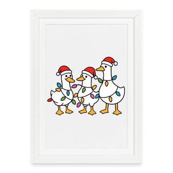 Trio de canards festifs Père Noël - Affiche encadrée (27 × 37 cm) - blanc - Devant