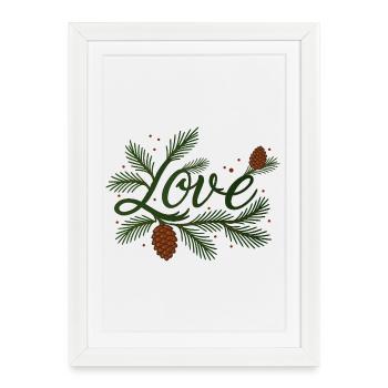 Lettrage d’amour avec des branches de sapin hivernales - Affiche encadrée (27 × 37 cm) - blanc - Devant