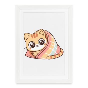 Chaton couvert enveloppé mignon - Affiche encadrée (27 × 37 cm) - blanc - Devant