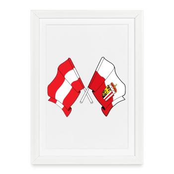 Drapeau Autriche et Haute-Autriche franchi - Affiche encadrée (27 × 37 cm) - blanc - Devant