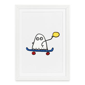 Ghost with skateboard and balloon - Framed poster (27 × 37 cm) - white - Front
