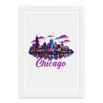Chicago Neon City Waterfront Skyline - Framed poster (27 × 37 cm) - white - Front