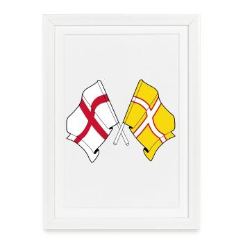 Dorset & England Cross - Gerahmtes Poster (27 × 37 cm) - Weiß - Vorne