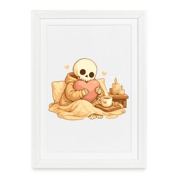 Squelette Douillet avec Cœur – Repos et Soins de Soi - Affiche encadrée (27 × 37 cm) - blanc - Devant